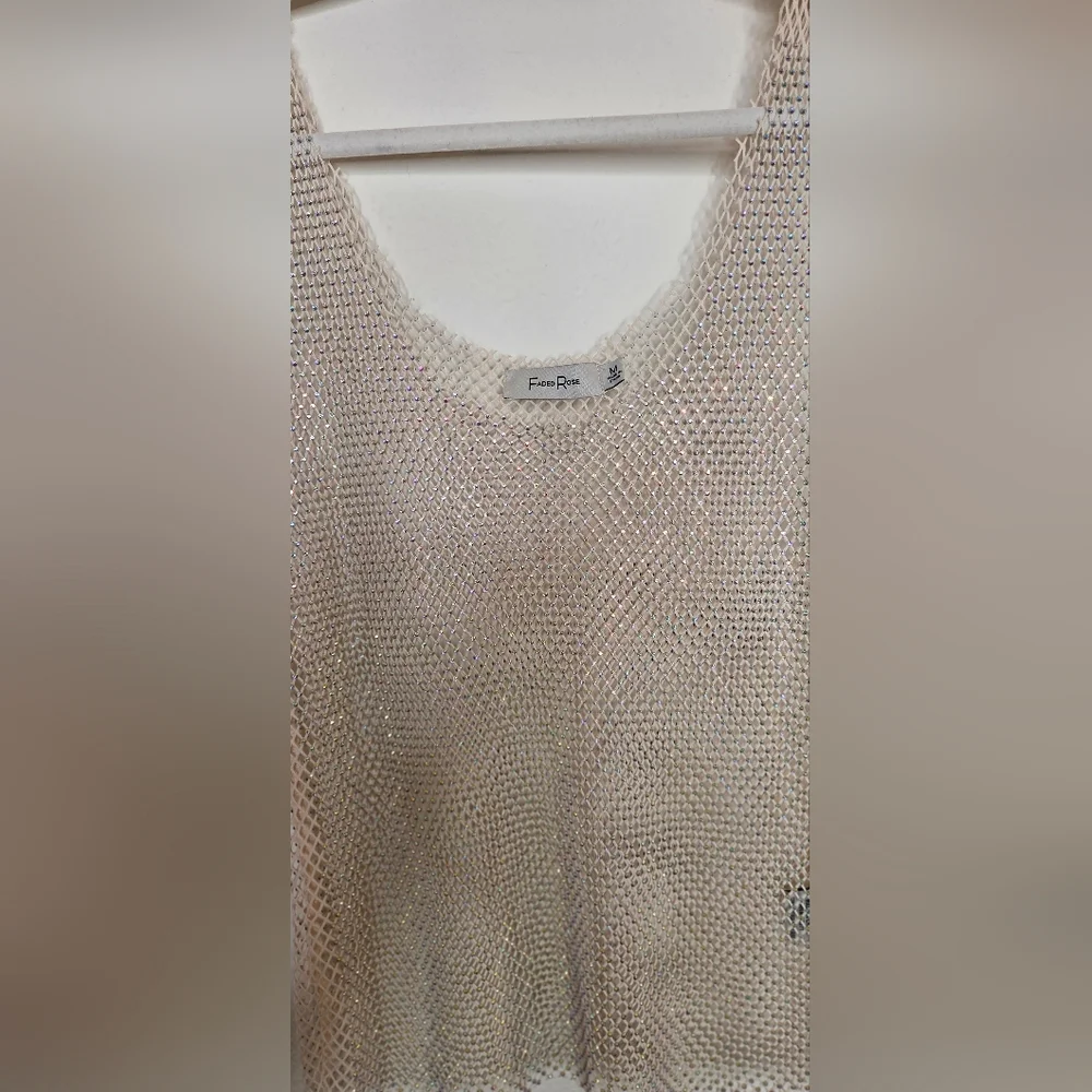 Faded Rose Mesh And Rhinestone Cream Tank Top - Size Medium - Picture 6 of 16